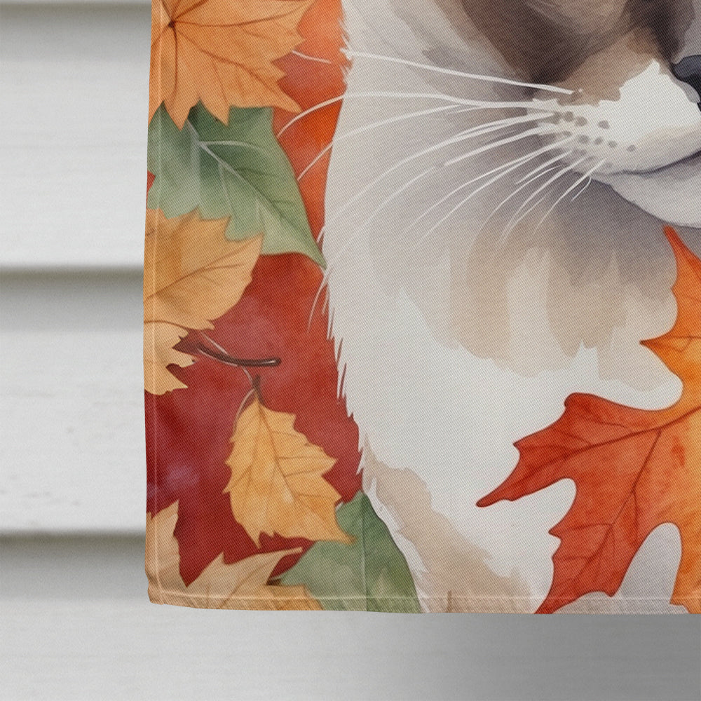 Snowshoe Cat in Fall Leaves House Flag 28x40 Porch Sleeve Pole Decorative Outside Yard Banner Artwork Wall Hanging, Polyester