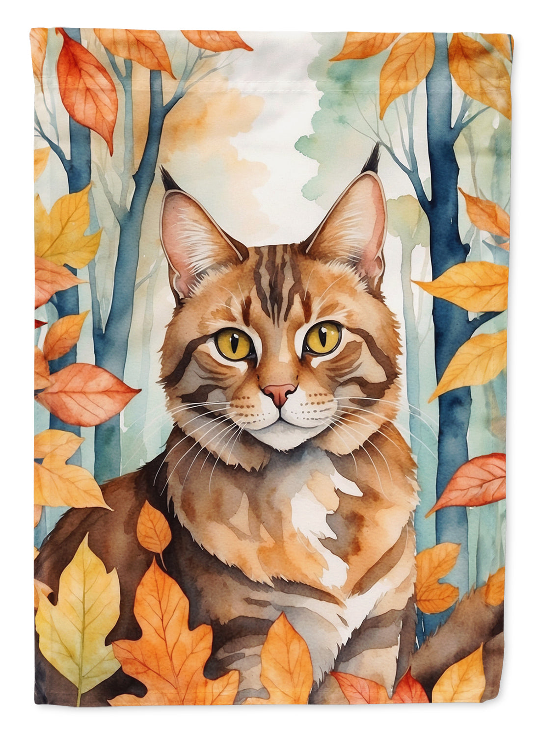 Sokoke Cat in Fall Leaves House Flag 28x40 Porch Sleeve Pole Decorative Outside Yard Banner Artwork Wall Hanging, Polyester
