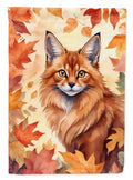 Somali Cat in Fall Leaves House Flag 28x40 Porch Sleeve Pole Decorative Outside Yard Banner Artwork Wall Hanging, Polyester