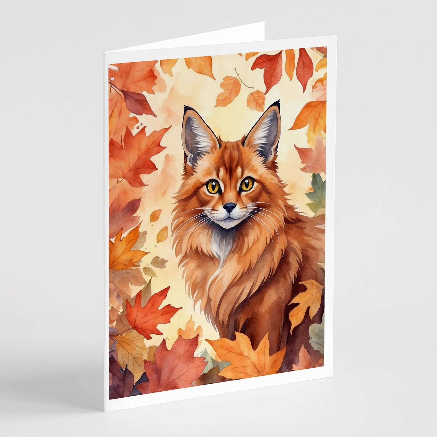 Somali Cat in Fall Leaves Greeting Cards Pack of 8 Blank Cards with Envelopes Whimsical A7 Size 5x7
