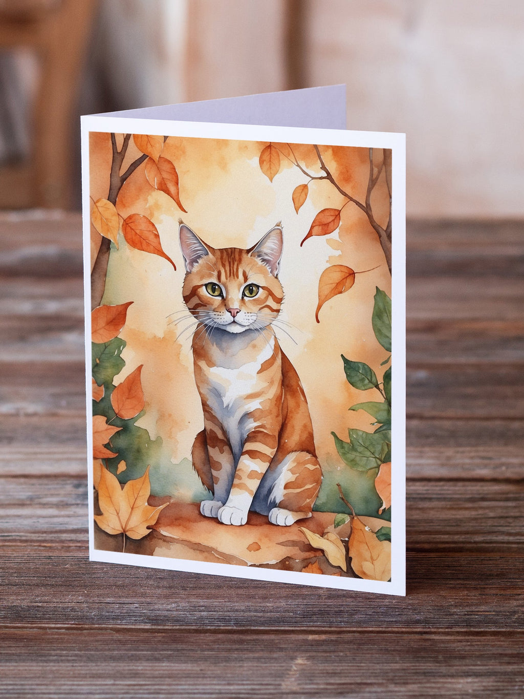 Suphalak Cat in Fall Leaves Greeting Cards Pack of 8 Blank Cards with Envelopes Whimsical A7 Size 5x7