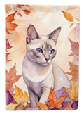 Thai Lilac Cat in Fall Leaves House Flag 28x40 Porch Sleeve Pole Decorative Outside Yard Banner Artwork Wall Hanging, Polyester