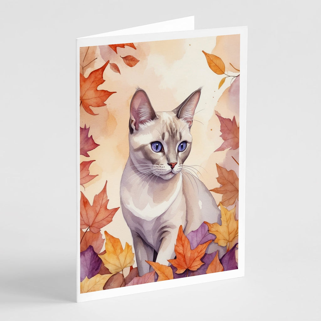 Thai Lilac Cat in Fall Leaves Greeting Cards Pack of 8 Blank Cards with Envelopes Whimsical A7 Size 5x7