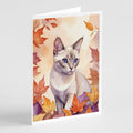 Thai Lilac Cat in Fall Leaves Greeting Cards Pack of 8 Blank Cards with Envelopes Whimsical A7 Size 5x7