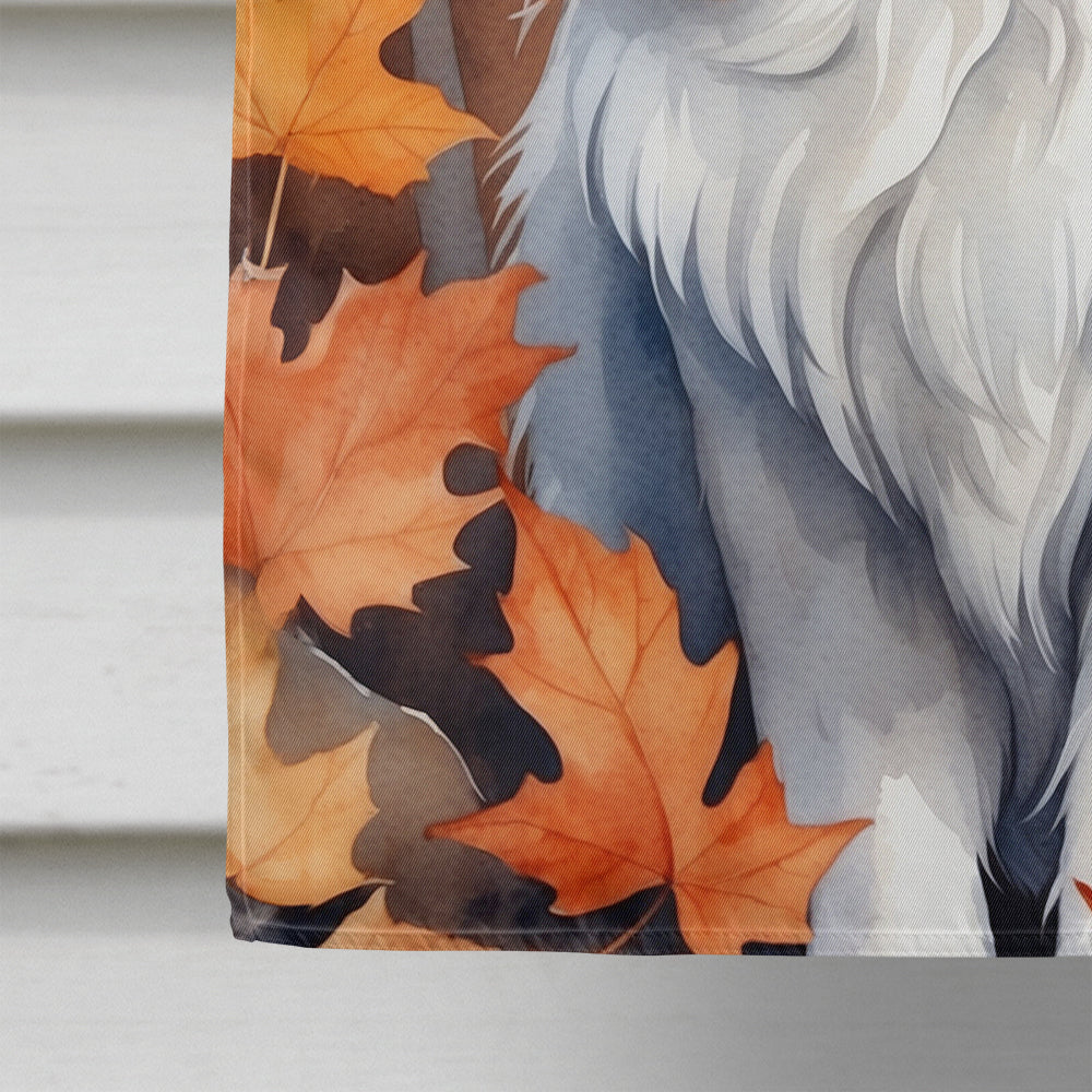 Turkish Angora Cat in Fall Leaves House Flag 28x40 Porch Sleeve Pole Decorative Outside Yard Banner Artwork Wall Hanging, Polyester