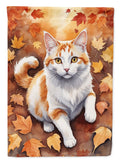 Turkish Van Cat in Fall Leaves House Flag 28x40 Porch Sleeve Pole Decorative Outside Yard Banner Artwork Wall Hanging, Polyester