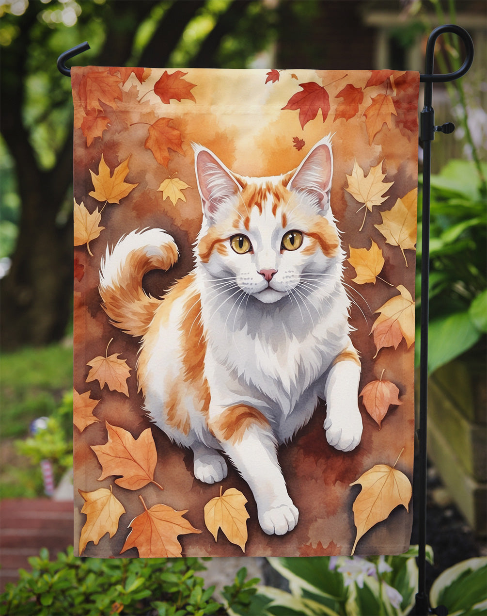 Turkish Van Cat in Fall Leaves Garden Flag Mailbox Decorative Yard Banner Outside Patio Artwork for Flower Beds, Garden Size, Multicolor