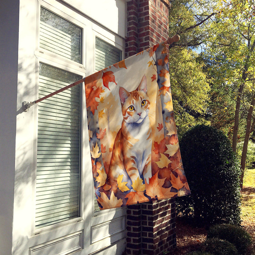 Ural Rex Cat in Fall Leaves House Flag 28x40 Porch Sleeve Pole Decorative Outside Yard Banner Artwork Wall Hanging, Polyester