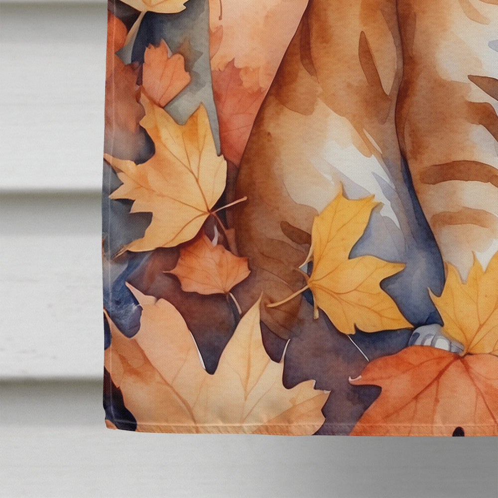Ural Rex Cat in Fall Leaves House Flag 28x40 Porch Sleeve Pole Decorative Outside Yard Banner Artwork Wall Hanging, Polyester