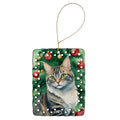 American Bobtail Cat By the Christmas Tree Porcelain Ornament Christmas Tree Hanging Decorations for Home Christmas Holiday, Rectangle, Gift, Multicolor
