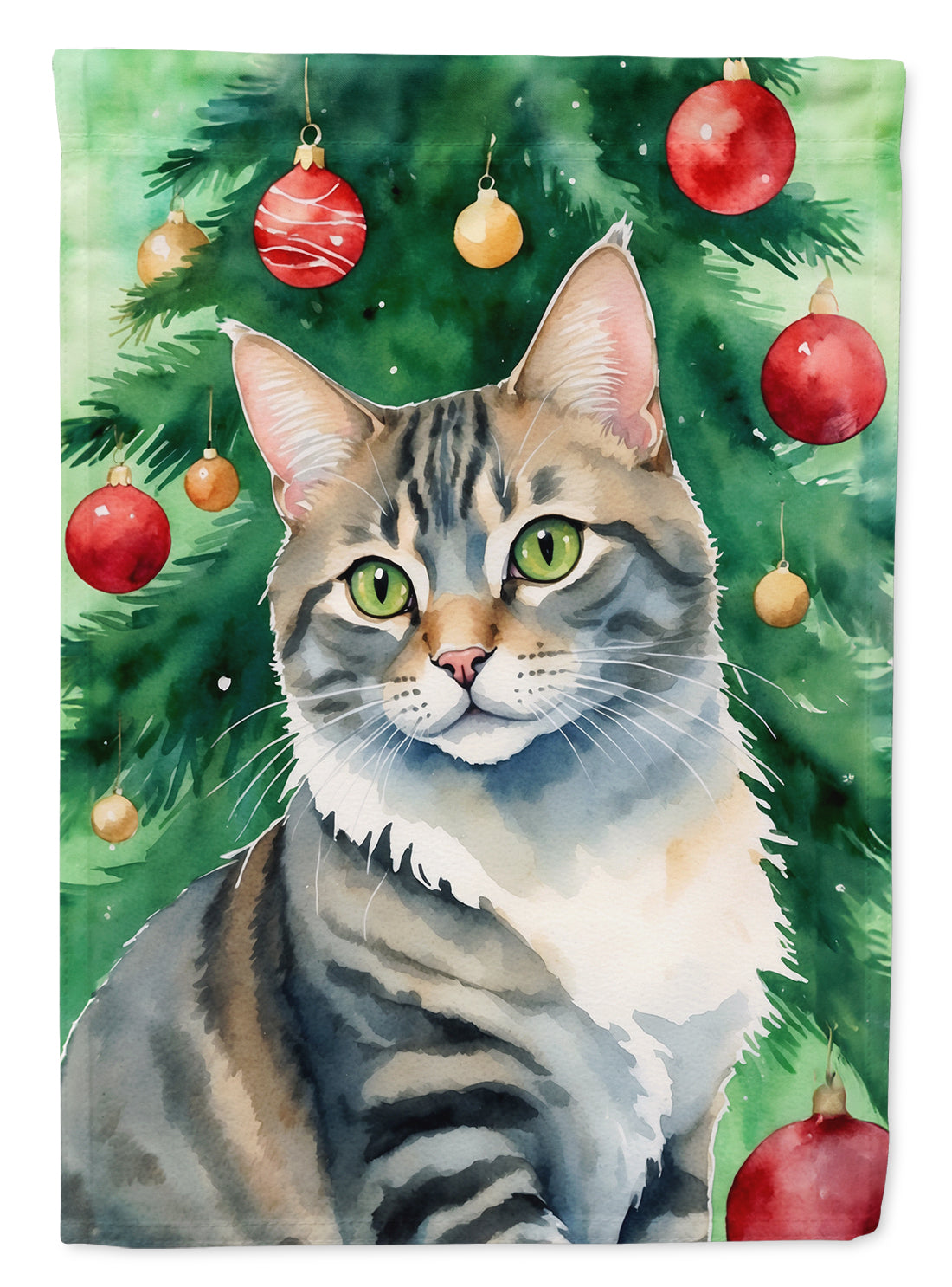 American Bobtail Cat By the Christmas Tree Garden Flag Mailbox Decorative Yard Banner Outside Patio Artwork for Flower Beds, Garden Size, Multicolor