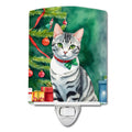 American Shorthair Cat By the Christmas Tree Ceramic Night Light Compact, UL-Certified, Ideal for Bedroom, Bathroom, Nursery, Hallway, Kitchen, 6x4x3, Multicolor
