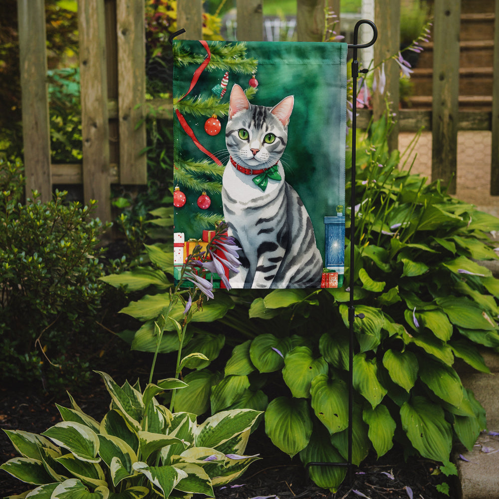 American Shorthair Cat By the Christmas Tree Garden Flag Mailbox Decorative Yard Banner Outside Patio Artwork for Flower Beds, Garden Size, Multicolor