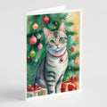 Asian Cat By the Christmas Tree Greeting Cards Pack of 8 Blank Cards with Envelopes Whimsical A7 Size 5x7