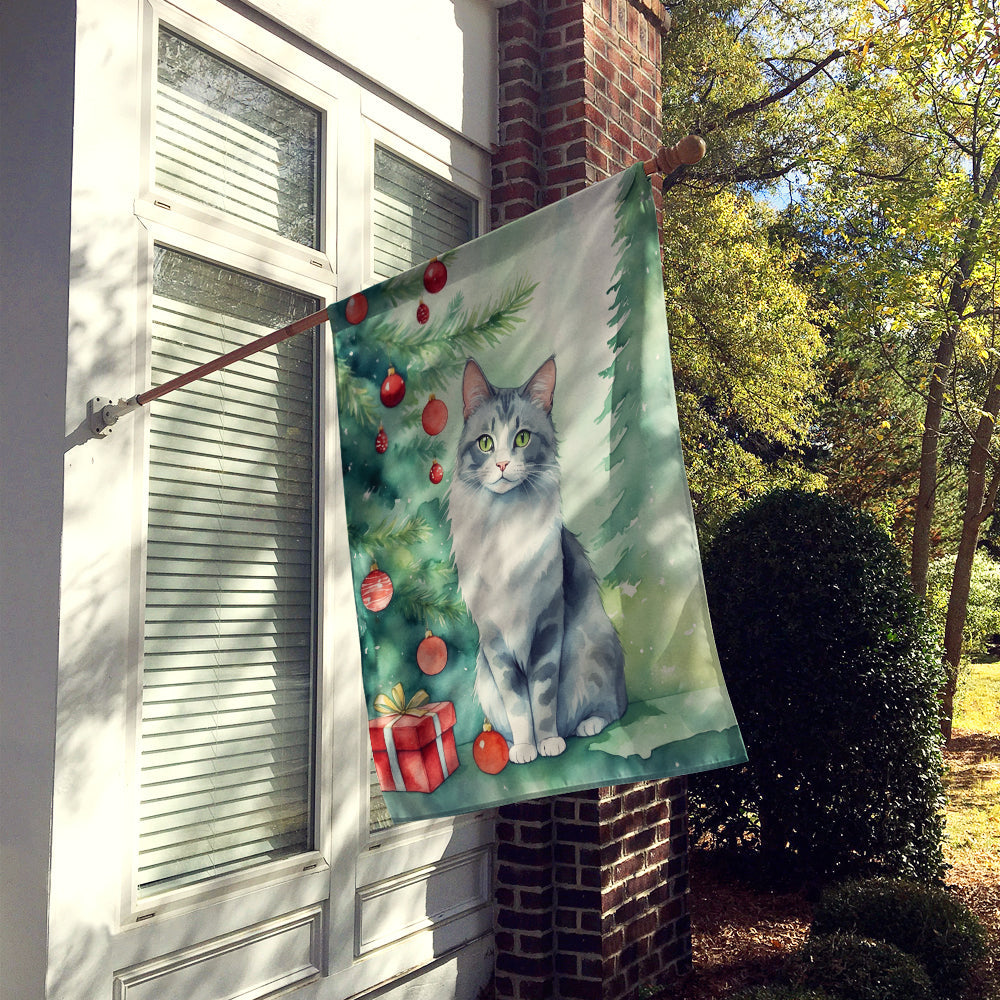 Australian Mist Cat By the Christmas Tree House Flag 28x40 Porch Sleeve Pole Decorative Outside Yard Banner Artwork Wall Hanging, Polyester