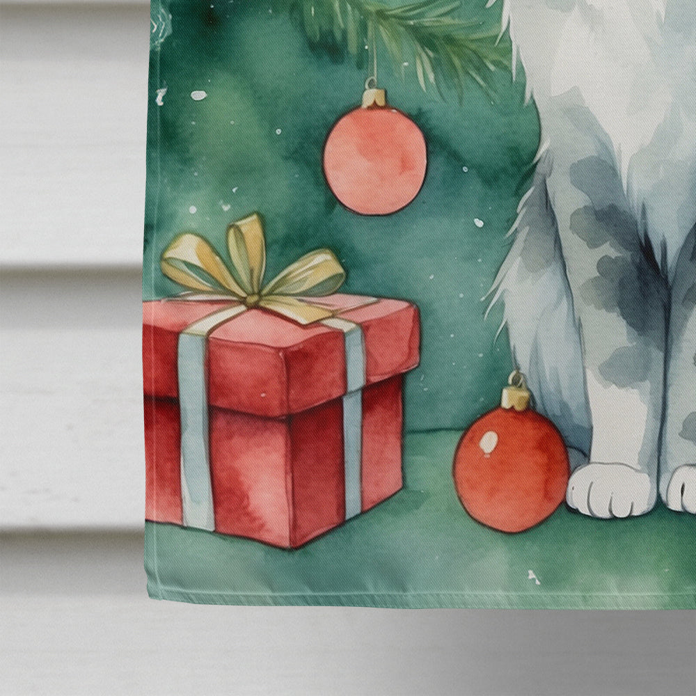 Australian Mist Cat By the Christmas Tree House Flag 28x40 Porch Sleeve Pole Decorative Outside Yard Banner Artwork Wall Hanging, Polyester