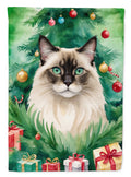 Balinese Cat By the Christmas Tree House Flag 28x40 Porch Sleeve Pole Decorative Outside Yard Banner Artwork Wall Hanging, Polyester