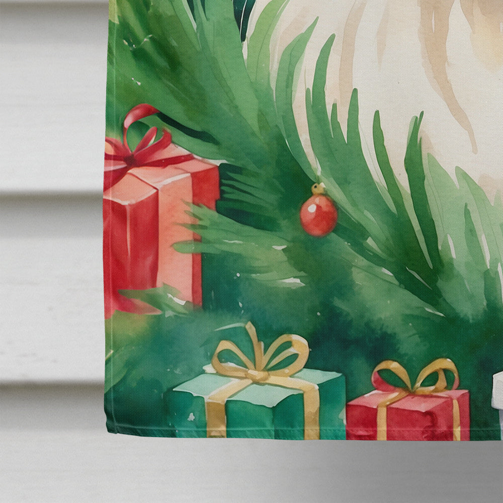 Balinese Cat By the Christmas Tree House Flag 28x40 Porch Sleeve Pole Decorative Outside Yard Banner Artwork Wall Hanging, Polyester