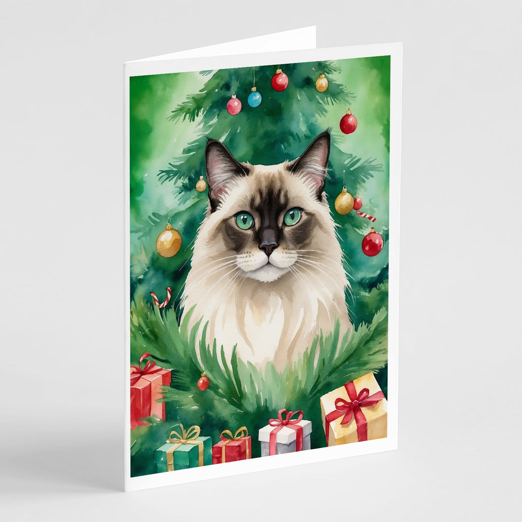 Balinese Cat By the Christmas Tree Greeting Cards Pack of 8 Blank Cards with Envelopes Whimsical A7 Size 5x7