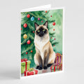 Birman Cat By the Christmas Tree Greeting Cards Pack of 8 Blank Cards with Envelopes Whimsical A7 Size 5x7
