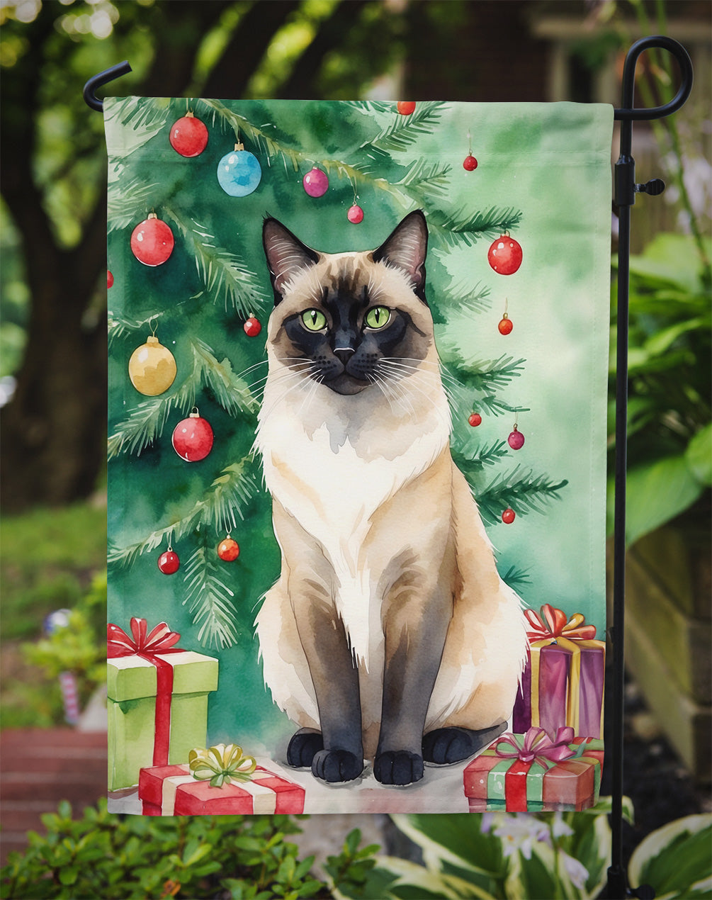 Birman Cat By the Christmas Tree Garden Flag Mailbox Decorative Yard Banner Outside Patio Artwork for Flower Beds, Garden Size, Multicolor