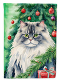 British Longhair Cat By the Christmas Tree Garden Flag Mailbox Decorative Yard Banner Outside Patio Artwork for Flower Beds, Garden Size, Multicolor