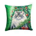 British Longhair Cat By the Christmas Tree Decorative Throw Pillow 18x18 Indoor Outdoor Accent Cushion, Fabric Cover with Insert for Sofa, Bed, Porch & Living Room