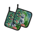 British Shorthair Cat By the Christmas Tree Pot Holder Set of 2 Heat Resistant Quilted Hot Pads 7.5 x 7.5 Inch, Insulated Kitchen Trivets for Cooking & Baking
