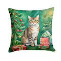 California Spangled Cat By the Christmas Tree Decorative Throw Pillow 14x14 Indoor Outdoor Accent Cushion, Fabric Cover with Insert for Sofa, Bed, Porch & Living Room