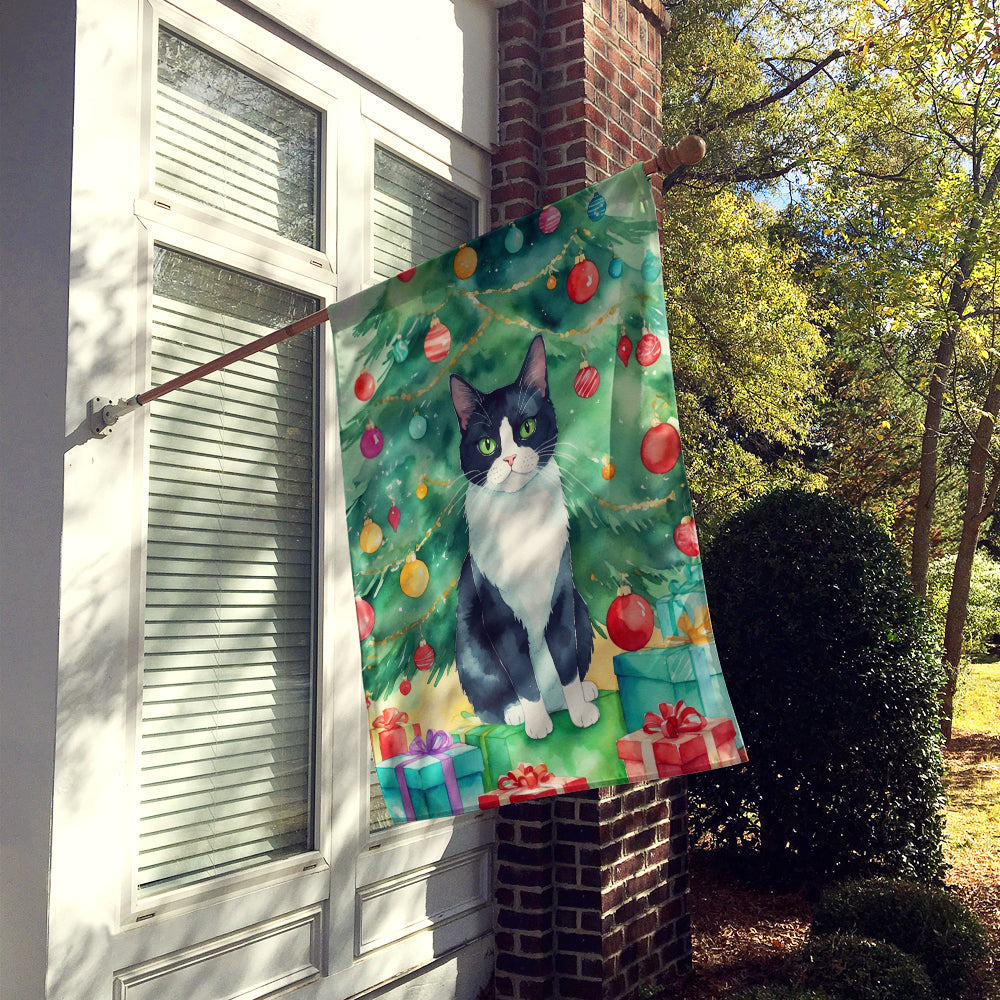 Chantilly Tiffany Cat By the Christmas Tree House Flag 28x40 Porch Sleeve Pole Decorative Outside Yard Banner Artwork Wall Hanging, Polyester