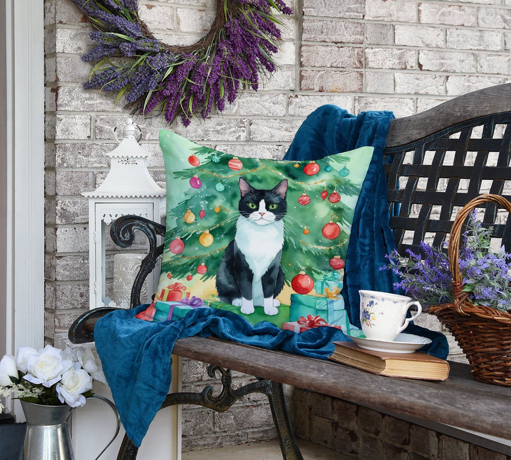 Chantilly Tiffany Cat By the Christmas Tree Decorative Throw Pillow 18x18 Indoor Outdoor Accent Cushion, Fabric Cover with Insert for Sofa, Bed, Porch & Living Room