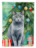 Chartreux Cat By the Christmas Tree Garden Flag Mailbox Decorative Yard Banner Outside Patio Artwork for Flower Beds, Garden Size, Multicolor