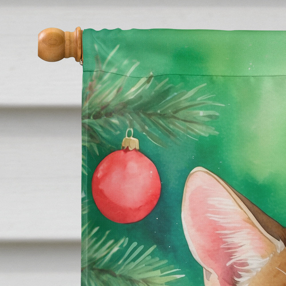 Chausie Cat By the Christmas Tree House Flag 28x40 Porch Sleeve Pole Decorative Outside Yard Banner Artwork Wall Hanging, Polyester