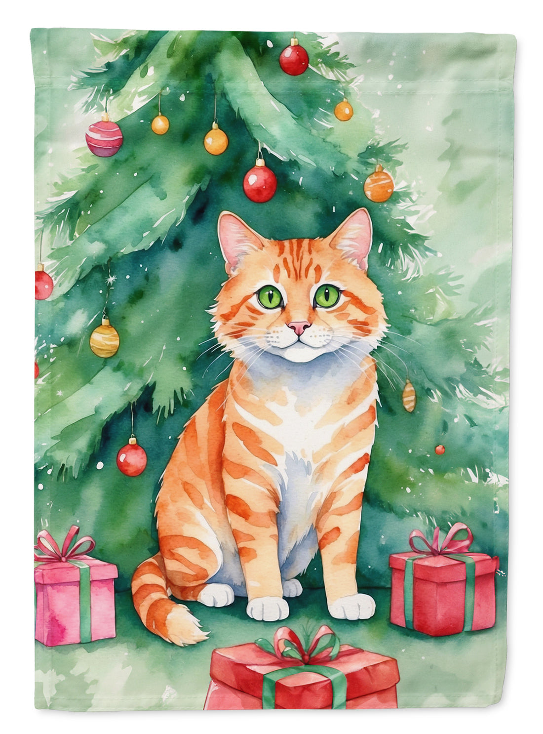 Cheetoh Cat By the Christmas Tree Garden Flag Mailbox Decorative Yard Banner Outside Patio Artwork for Flower Beds, Garden Size, Multicolor