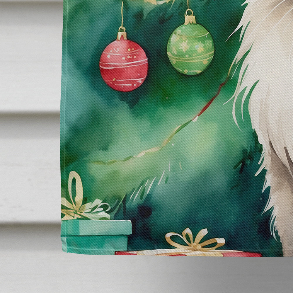 Colorpoint Longhair Cat By the Christmas Tree House Flag 28x40 Porch Sleeve Pole Decorative Outside Yard Banner Artwork Wall Hanging, Polyester