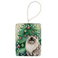 Colorpoint Longhair Cat By the Christmas Tree Porcelain Ornament Christmas Tree Hanging Decorations for Home Christmas Holiday, Rectangle, Gift, Multicolor