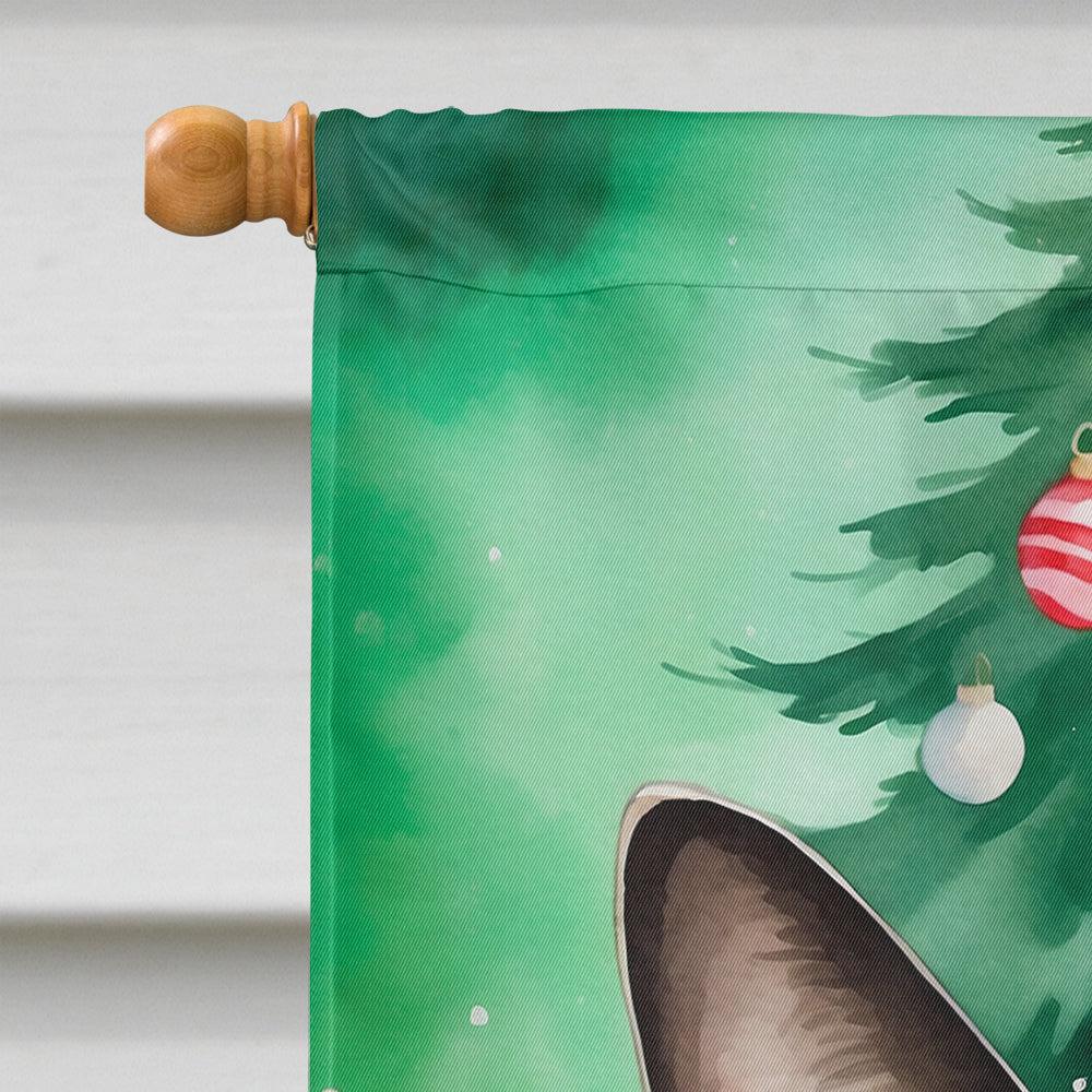 Colorpoint Shorthair Cat By the Christmas Tree House Flag 28x40 Porch Sleeve Pole Decorative Outside Yard Banner Artwork Wall Hanging, Polyester