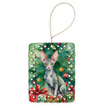 Cornish Rex Cat By the Christmas Tree Porcelain Ornament Christmas Tree Hanging Decorations for Home Christmas Holiday, Rectangle, Gift, Multicolor