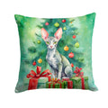 Cornish Rex Cat By the Christmas Tree Decorative Throw Pillow 18x18 Indoor Outdoor Accent Cushion, Fabric Cover with Insert for Sofa, Bed, Porch & Living Room