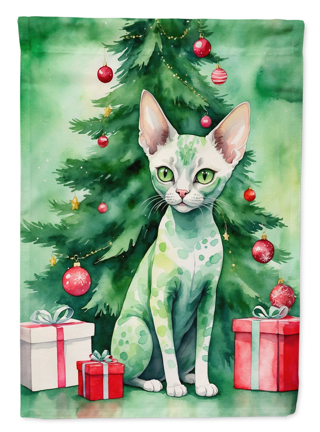 Devon Rex Cat By the Christmas Tree Garden Flag Mailbox Decorative Yard Banner Outside Patio Artwork for Flower Beds, Garden Size, Multicolor