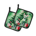 Devon Rex Cat By the Christmas Tree Pot Holder Set of 2 Heat Resistant Quilted Hot Pads 7.5 x 7.5 Inch, Insulated Kitchen Trivets for Cooking & Baking