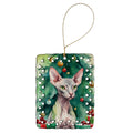 Donskoy Don Sphynx Cat By the Christmas Tree Porcelain Ornament Christmas Tree Hanging Decorations for Home Christmas Holiday, Rectangle, Gift, Multicolor