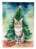 Dwelf Cat By the Christmas Tree House Flag 28x40 Porch Sleeve Pole Decorative Outside Yard Banner Artwork Wall Hanging, Polyester