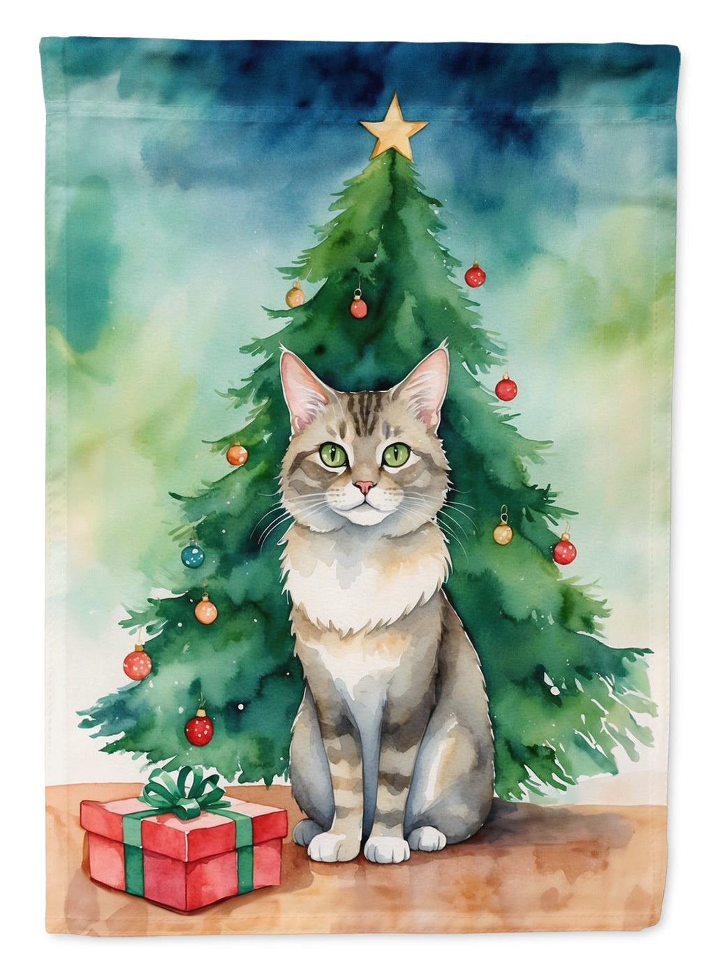 Dwelf Cat By the Christmas Tree Garden Flag Mailbox Decorative Yard Banner Outside Patio Artwork for Flower Beds, Garden Size, Multicolor