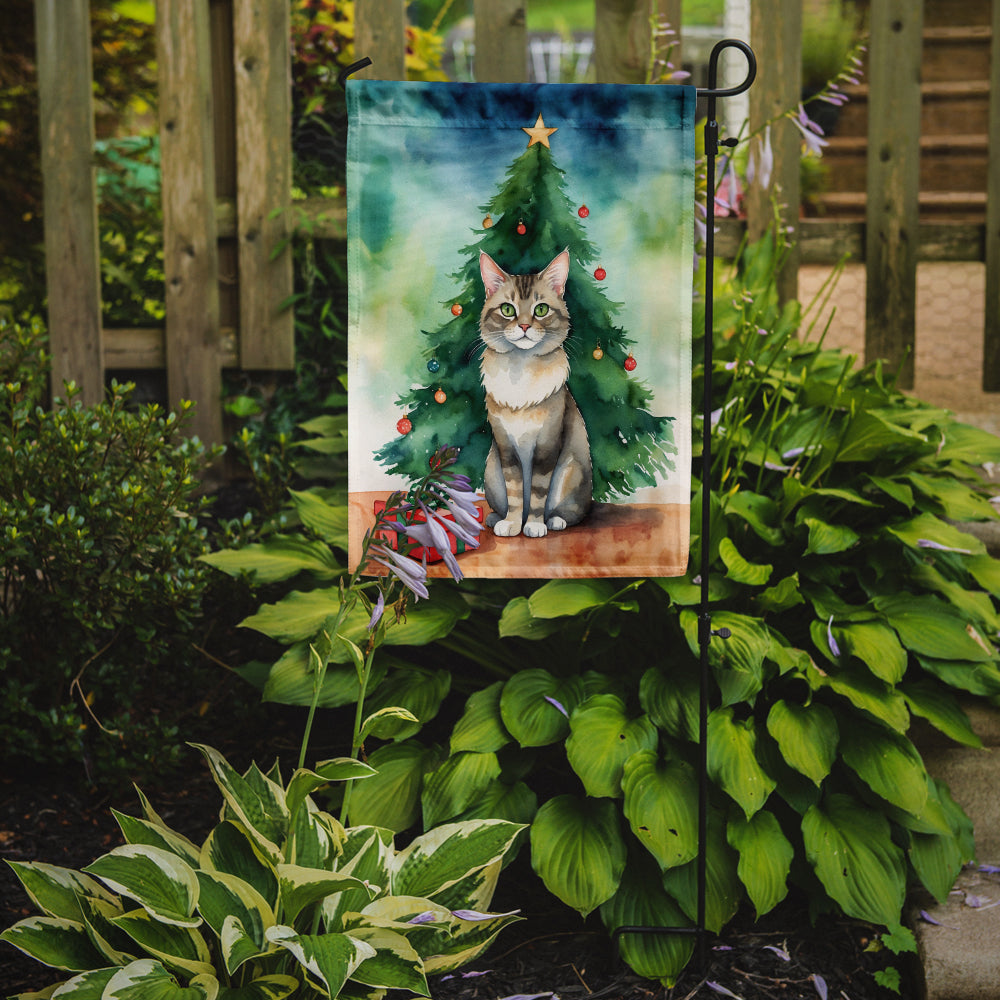 Dwelf Cat By the Christmas Tree Garden Flag Mailbox Decorative Yard Banner Outside Patio Artwork for Flower Beds, Garden Size, Multicolor