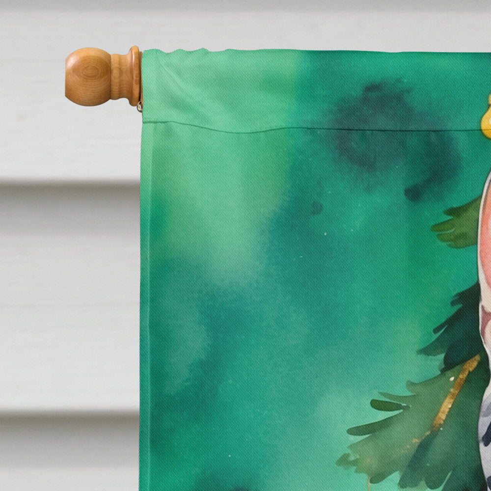 Egyptian Mau Cat By the Christmas Tree House Flag 28x40 Porch Sleeve Pole Decorative Outside Yard Banner Artwork Wall Hanging, Polyester