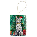 Egyptian Mau Cat By the Christmas Tree Porcelain Ornament Christmas Tree Hanging Decorations for Home Christmas Holiday, Rectangle, Gift, Multicolor