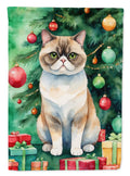 Exotic Shorthair Cat By the Christmas Tree Garden Flag Mailbox Decorative Yard Banner Outside Patio Artwork for Flower Beds, Garden Size, Multicolor
