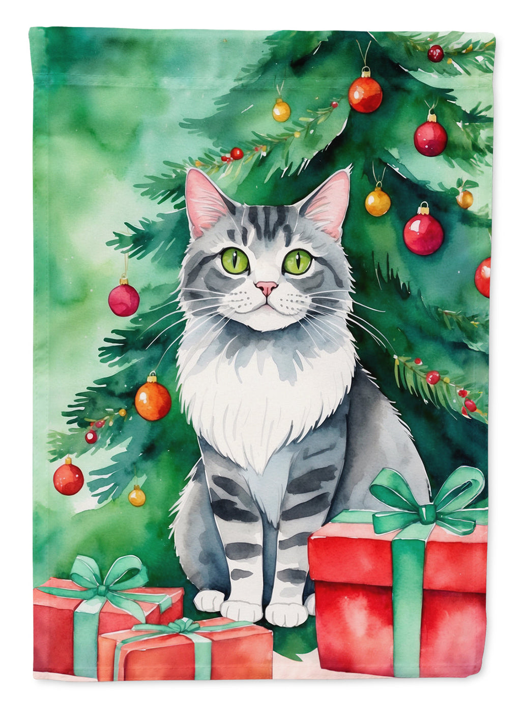 Foldex Exotic Fold Cat By the Christmas Tree Garden Flag Mailbox Decorative Yard Banner Outside Patio Artwork for Flower Beds, Garden Size, Multicolor