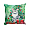 Foldex Exotic Fold Cat By the Christmas Tree Decorative Throw Pillow 14x14 Indoor Outdoor Accent Cushion, Fabric Cover with Insert for Sofa, Bed, Porch & Living Room